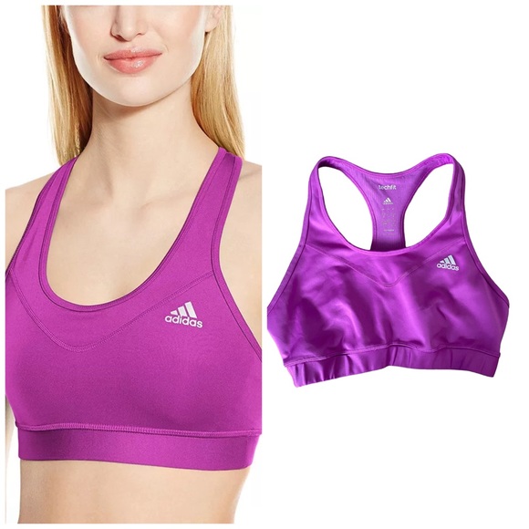ADIDAS WOMENS CLIMALITE PURPLE SPORTS BRA - Picture 1 of 6